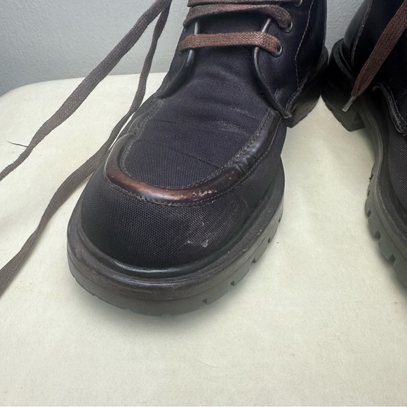 Gucci Vintage Sz 9 1/2D Chukka High Cut Brown Leather& Canvas Lug Sole Boots - Picture 9 of 13